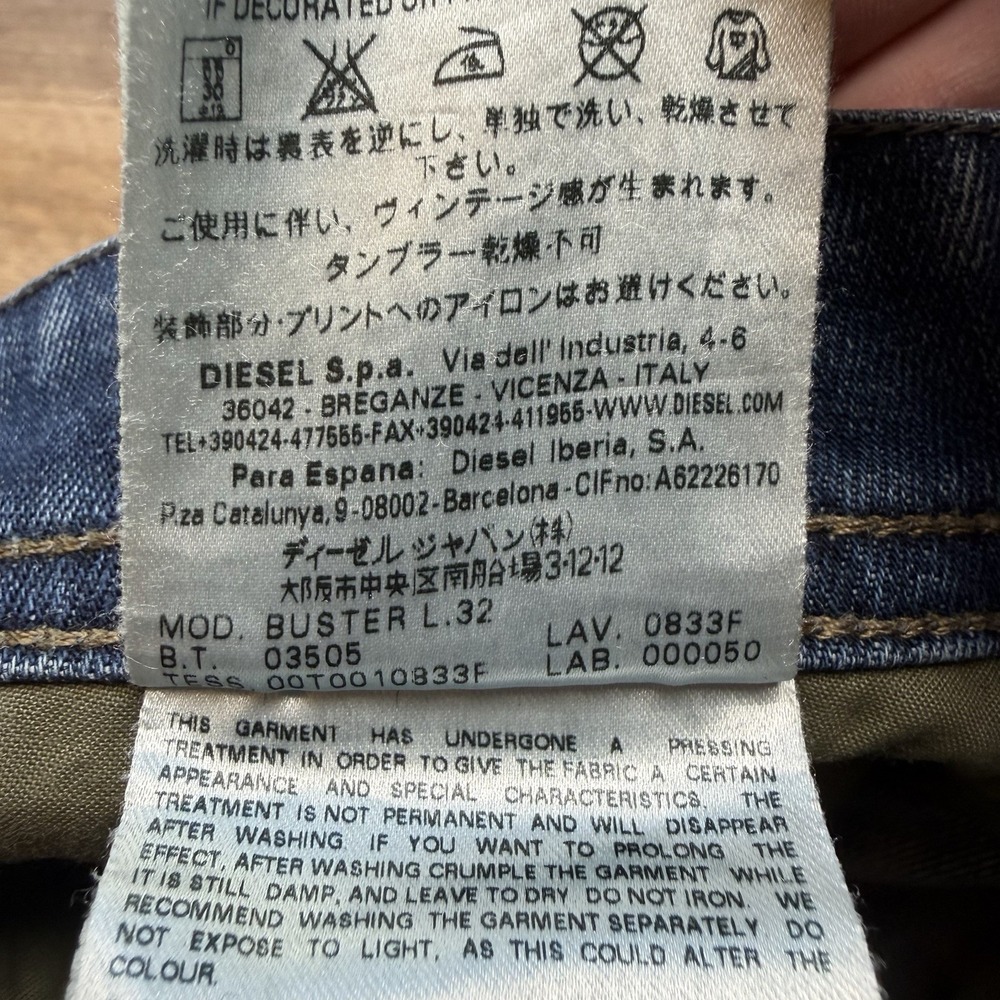 Diesel Buster Jeans Men 36x32 Blue Slim Tapered Stretch Dark Wash Thrashed 0833F - Picture 11 of 16